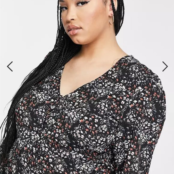 Missguided Plus V-Neck Button Front Midi Dress in Floral Pattern US 20 UK24 - Picture 3 of 4